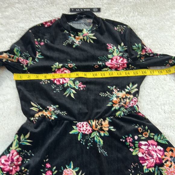 As U Wish long sleeved floral print black velvet mock neck dress, size small - Picture 5 of 9